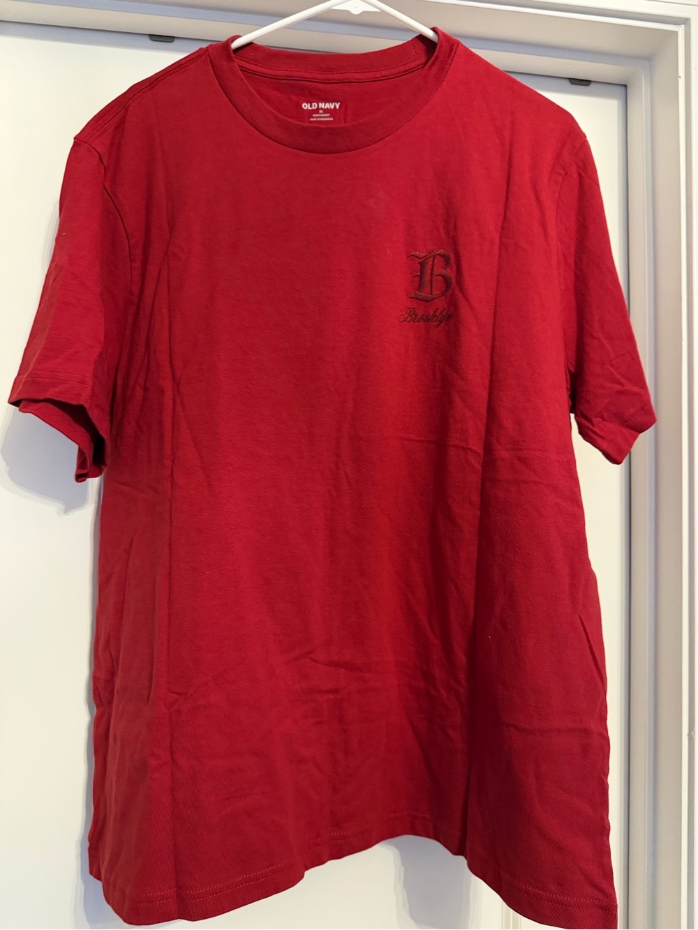 Old Navy Men's Red Crewneck Tee with Embroidered Chest Logo
